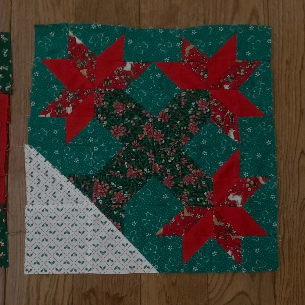 4 handmade Christmas Festive Patchwork Quilt Squares - Red and Green